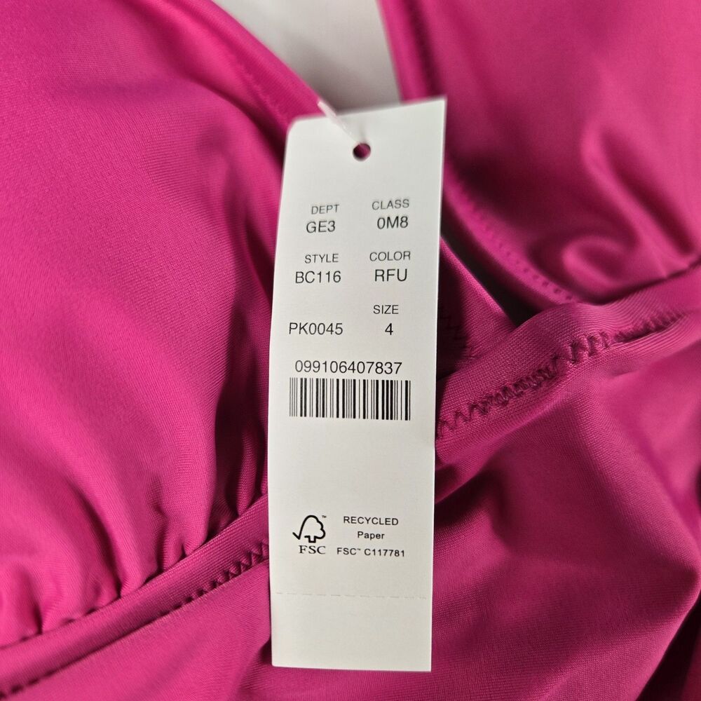J. Crew Women's Size 4 Radiant Fuschia‎ Ruched V Neck Swimsuit NWT - Picture 3 of 5